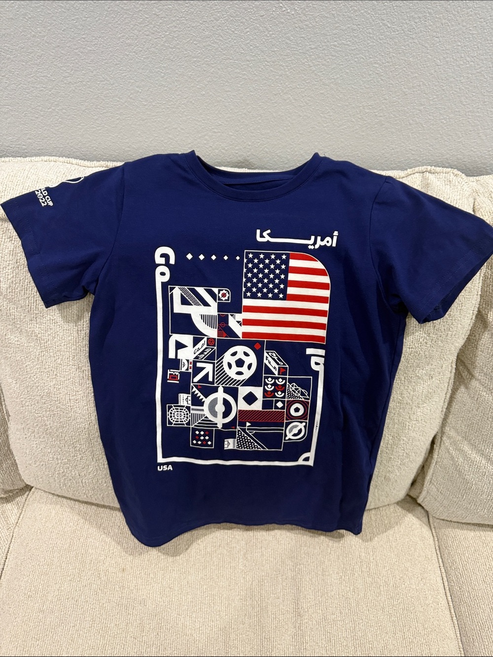 FIFA 2022 World Cup Qatar Kids Navy Graphic USA Flag Short Sleeve Tee